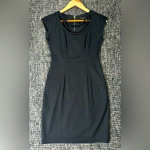 Black Halo cocktail dress with double corded scoop neckline. Size 2